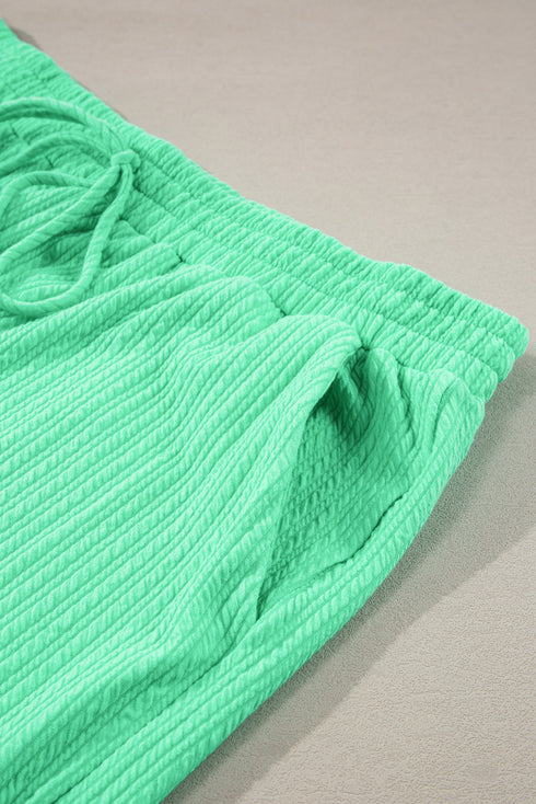 Textured Batwing Sleeve Tee Wide Leg Pants Plus Size Set